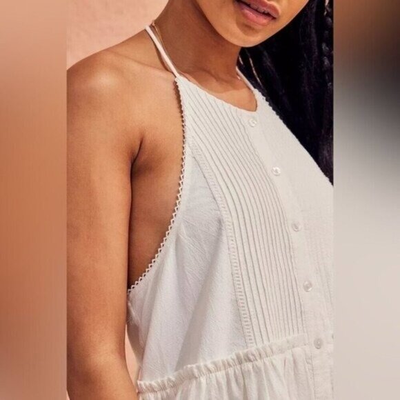 NWT Free People White Mini Dress Size Large Desert Days Halter Strappy Tiered - Picture 2 of 7